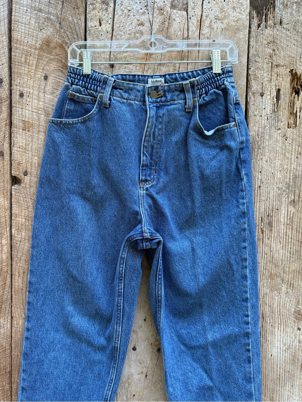 Vintage 90s LL Bean Blue Denim Jeans with Elastic Waist Tapered blue jeans